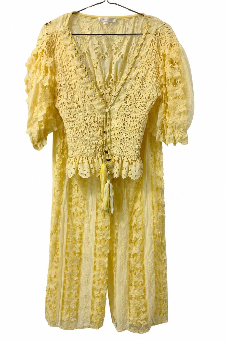 Laurie & Joe Broderie Anglaise Smocked Tassel 2 Piece Set Outfit Yellow Size S
